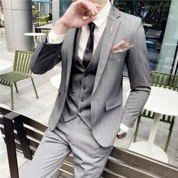 Men's Suits Blazers Jacket Pants Vest 3 Pieces Set Fashion Casual Stripe Business Groom Wedding Suit Coat Trouses Waistcoat 221201
