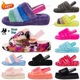 2023 Women Fluff Yeah Slide Furry Sandals Slippers Slides Sandal oh Australia Fuzzy Soft House Ladies Womens Yellow Blue Red Shoes Fur