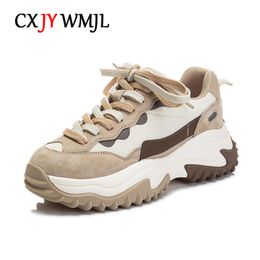 Dress Shoes CXJYWMJL Women Top Layer Pork Skin Chunky Sneakers Spring Genuine Leather Sports Casual Shoe Ladies Thick Soled Vulcanised 221203