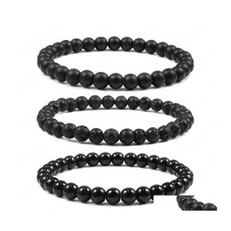 Beaded Natural Stone Elastic Bracelet 6Mm Charm Men Black Lava Blue Beads Strand Bracelets For Women Yoga Jewelry Pseira Drop Deliver Dhtxs