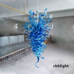 Contemporary Art Pendant Lamps AC 110V 240V Blue Color 36x72 Inches Hand Blown Glass Chandelier LED Ceiling Decorative for Hotel Lobby KTV Mall Villa LR1188