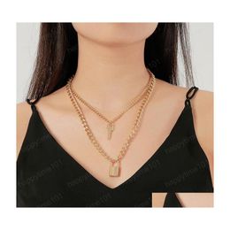 Pendant Necklaces Lady Female Girl Women Girlfriend Couples Lover Metal Sier Gold Color Double Thick Chain Lock Key Pendant Charm Ne Dhk4P