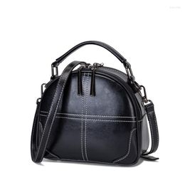 Evening Bags High Quality Leather Shoulder Purses And Handbags Sewing Thread Case Bag Black Small Round Crossbody For Women