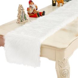 Table Cloth Christmas Runners White Faux Fur Runner Decorations Snow For Indoor Outdoor Home Party Decor