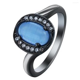 Wedding Rings Hainon Black Gold Colour For Lady Design Micro Paved White Zircon Ring Party Vintage Opal Jewellery