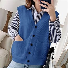 Women's Vests Knitted Sweater Vest Women Soft Stretchy Simple Basic Daily V neck Solid Open stitch Female Street wear Vintage Korean All match 221201