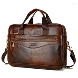 Briefcases Genuine Leather Briefcase Laptop Handbag For Men Retro Casual Business Computer Bags Classic Crossbody Bag Satchel