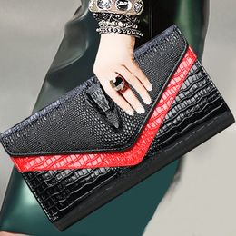 Evening Bags Fashion 28x14cm Women Clutch Alligator Wedding Purse Handbag With Gold Chain Envelope Party Day 221203