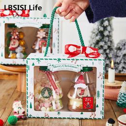 Gift Wrap LBSISI Life 5pcs Christmas Handle Boxes Clear Sweet Jar Candy Chocolate Snack Packing Xmas Year Favors Party Decoretion 221202