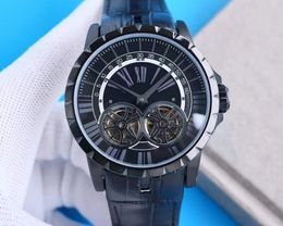 Fashion Men Geometric Big Dial Watches Mechanical Sport Automatic Skeleton Watch Black Leather Number Wristwatch Male Rome Clock 46mm