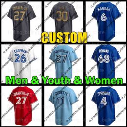 Baseball Jerseys 27 Vladimir Guerrero Jr. Baseball Jersey 11 Bo Bichette Toronto 4 George Springer Matt Chapman Blue Jays Alejandro Kirk 6 Alek Manoah Romano