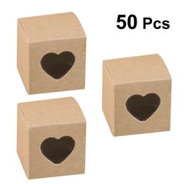 Gift Wrap 50pcs Square Kraft Paper Box With Window Chocolate Candy Boxes Transparent Heart Shape PVC Cupcake Wedding Party 221202