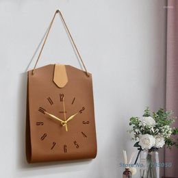 Wall Clocks Vintage PU Leather Clock Bag-shaped Creative Modern Art Hanging Decoration Living Room Bedroom Mute Retro