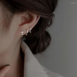 Hoop Earrings Silver Color Small Corss Round Personalized Cubic Zirconia For Women Simple Fashion Jewelry Gifts