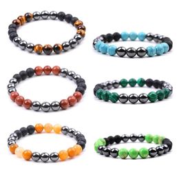 8mm Men Natural Stone Strand Bracelet Black Hematite Tiger Eye Beaded Malachite Kallaite Beads Bangles Bracelets for Women Yoga Jewellery