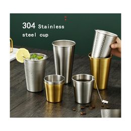 Wine Glasses Stainless Steel Mugs Straight 10Oz 12Oz 14Oz 17Oz 23Oz 304 Vacuum Travel Cup Tumbler Mug Lid Car Tumblers Ot1De