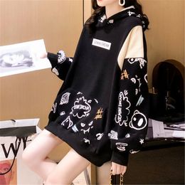 Women's Jackets Black Ulzzang Hoodie Pink Autumn Oversized Harajuku Tops Funny Vintage Teens High Street Graffiti Clothes Gothic Femme 221201