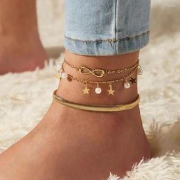 Anklets YC-UPGO Summer Beach Gold Plated Color Double Star Ball Pendant Bohemian Handmade Beaded Anklet Jewelry Sandals Gift