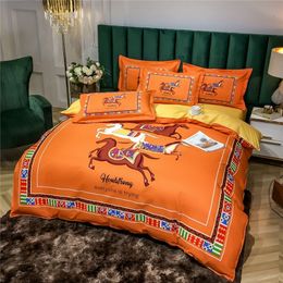 Bedding sets Luxury Egyptian Set Galloping Horse Printed Wedding Gift Sets Queen King Size Duvet Cover Flat Bed Sheeet 221206