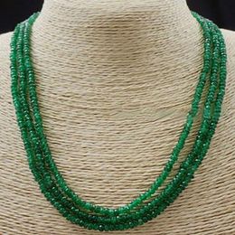 Beautiful 3 Rows Faceted 2x4mm Green Emerald Rondelle Gems Beads Necklace 17-19''