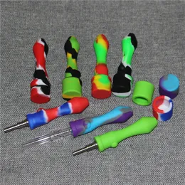 New design Smoking Silicone Nectar Pipe kits with 10 Titanium Tip Multi color oil rigs glass bong pipe