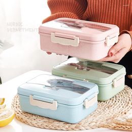 Dinnerware Sets 3 Color Microwave Lunch Box Wheat Straw Storage Container Children Kids School Office Portable Bento