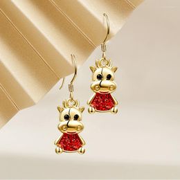 Dangle Earrings Zodiac Animal Bull For Women Golden Red Lucky Charms Accessories 2022 Trend Fashion Jewelry Drop Hanging