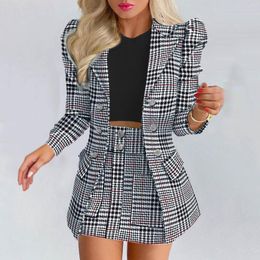 Two Piece Dress Womens Long Sleeve Breasted Blazer Skirt Suit Solid Color Three Women Dresses With Shorts Attached One Swimsuit