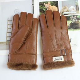 Five Fingers Gloves Sheepskin Fur Men's Leather Thicken Winter Warm Outdoor Windproof and Cold-proof Finger 221202
