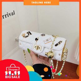 80%off Luxury Design Bags 2022 New Fashion Cylinder Diamond Pattern Pure Colour Badge Cool Shuai Square Latch Small Bag Metal Chain