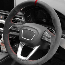 Customised Car Steering Wheel Cover Hand Sewing Non-Slip Suede Leather Braid Car Accessories For Audi Q5l Q7 Q3 Q8 A6L A7 A8