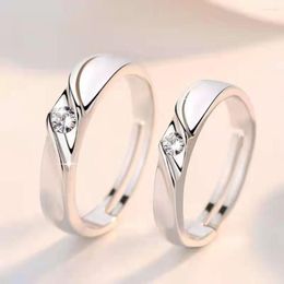 Wedding Rings 2PCS Copper Plated Silver 4mm Width Adjustable Creative Twist Zircon Couple Men Women Opening Finger Jewelry