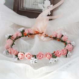 Decorative Flowers Girls Floral Crown Garland Flower Headpiece Fashion Headband With Adjustable Ribbon For Pography Props