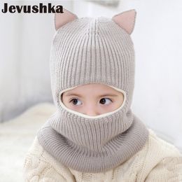 Caps Hats Winter Children Knitted Baby Girls and Boys Hat with Warm Fleece Lining Cute Cat Ears for Kids HT073 221203