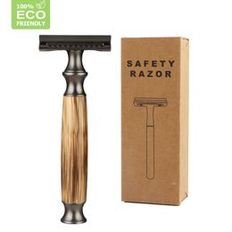 Electric Shavers HAWARD Matte Black Safety Razor Fits All Double Edge Blades Eco Friendly Shaving Made Of Bamboo Copper Zero Waste 221203