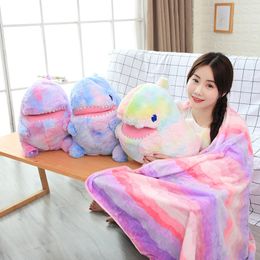 Cushion Decorative Pillow Colourful Dinosaur Plush Toy with Flannel Blanket Fuzzy Giant Dino Rainbow Colours Cute Stuff Animals Doll 60cm 3 221203