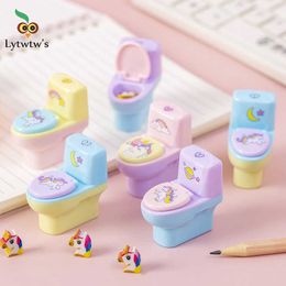 Piece Lytwtw's Stationery Pencil Sharpener Creative Toilet Shape Cartoon Unicorn School Supplies Gift Accessories with Eraser