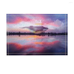 Carpets Ocean Decor Watercolor Painting Whale Flying On Water Against Clouds Bath Rugs Non-Slip Doormat Floor EntrywaysDoor Mat