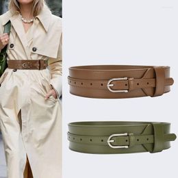 Belts Gothic Vintage Cowhide Belt For Women Luxury Design Dress Coat Tunic Girdle Fashion Casual Y2K Leather Waistband Female 2022