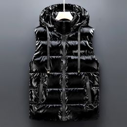 Men's Vests 3619 Black Grey Sleeveless Jackets Shiny Surface Down Thick Bodywarmer For Autumn Winter Zipper 221202