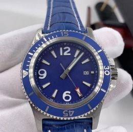 1884 Super-Ocean 46MM watches Luxury blue dial Stainless steel rotating bezel Men's automatic mechanical leather strap luminous watch Expedition rapide et gratuite