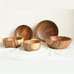 Bowls Acacia Wooden Salad Bowl Large Serving Mixing Tableware Japanese Style Soup Rice Eating For Children Kids