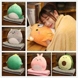 Cushion Decorative Pillow Cartoon Animal Blanket 3 In1 Stuffed Hand Warmer Bag Cute Cushion Home Car Travel pillow for children Girl Gift 221203