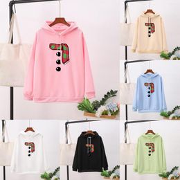 Women's Hoodies Christmas Ladies Casual Solid Colour Print Long Sleeve Pullover Hooded Sweatshirt French Women Fleece Zip Up