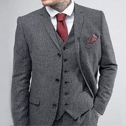 Men's Suits Blazers Wool Tweed Winter Men 3 Pieces Wedding Groom Tuxedos ed Lapel Man Fashion Clothing Plus Size Blazer Vest Pants L221201