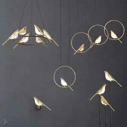 Chandelier Gold Magpie Bird Ceiling Lighting For Dining Room Luminaire Suspension LED Pendant Lamp lustre Fixture 221203