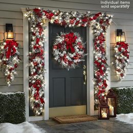 Decorative Flowers Christmas Wreath Set For Front Door Flocking Large Fireplace 1.2M Rattan Garland Outdoor Decor