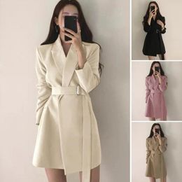 Women's Suits Office Lady Suit Jacket Lapel Collar Solid Color Long Sleeve With Waist Belt Elegant Slim Fit Autumn Blazer Ensembles De