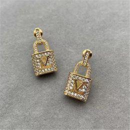 New Fashion Earrings Designer Luxury Diamond Studs Key Lock Letters Gold Earring Women Party Wedding Jewelry