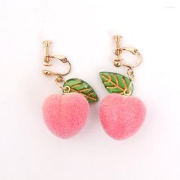 Backs Earrings Sweet And Lovely Short Fruit Peach Non Pierced For Girls Women Simulation Pink Ear Clips No Piercing